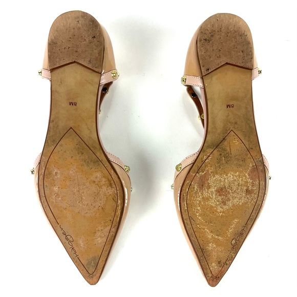 Halogen Olsen Pointy Toe Beige Patent Leather Studded T-Strap Flats - Picture 8 of 8
